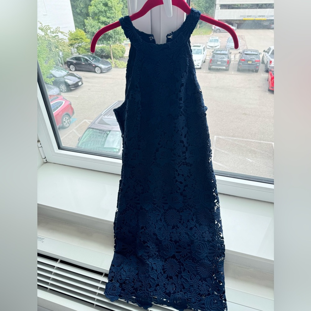 navy lace high neck dress